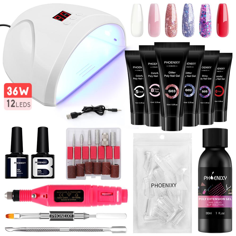 PHOENIXY Набор поли УФ-гелей для маникюра 15 мл Набор блестящих прозрачных гелей для наращивания ногтей с лампой для сушки ногтей 36 Вт и инструментами для дизайна ногтей 
PHOENIXY Набор поли УФ-гелей для маникюра 15 мл Набор блестящих прозрачных гелей для наращивания ногтей с лампой для сушки ногтей 36 Вт и инструментами для дизайна ногтей