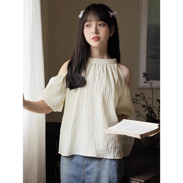Summer new temperament fringed neck off-the-shoulder short-sleeved shirt for women loose and thin French bubble sleeve shirt for trendy women S
Summer new temperament fringed neck off-the-shoulder short-sleeved shirt for women loose and thin French bubble sleeve shirt for trendy women S