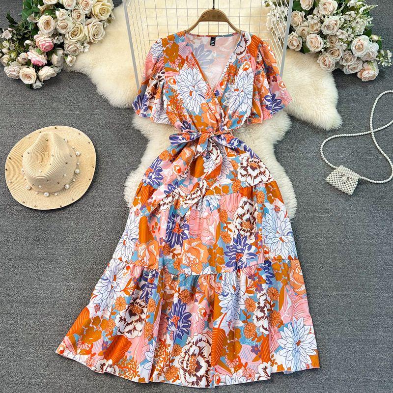 Chic South Korea Bubble V Neck A- line Dress Short Sleeve Orange All yards
Chic South Korea Bubble V Neck A- line Dress Short Sleeve Orange All yards