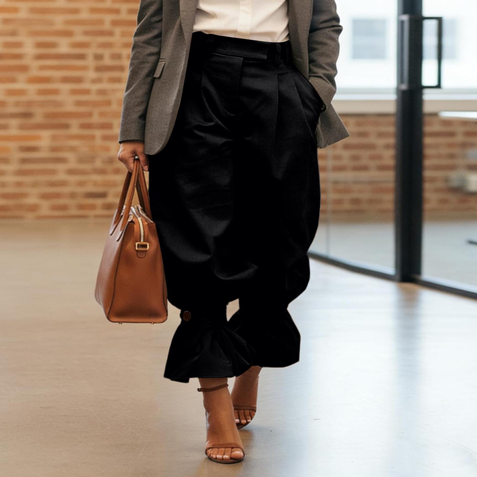 Ladies Color High Waisted Pleated Leg Pants, Loose Wide Leg Pants, Ruffled Hem Pants S чорний
Ladies Color High Waisted Pleated Leg Pants, Loose Wide Leg Pants, Ruffled Hem Pants S чорний