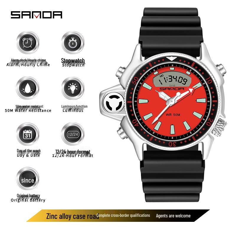 Sanda Trendy Large Dial Watch for Men and Women - Multi-functional, Waterproof, Sport Outdoor Electronic Watch for Teens.
Sanda Trendy Large Dial Watch for Men and Women - Multi-functional, Waterproof, Sport Outdoor Electronic Watch for Teens.