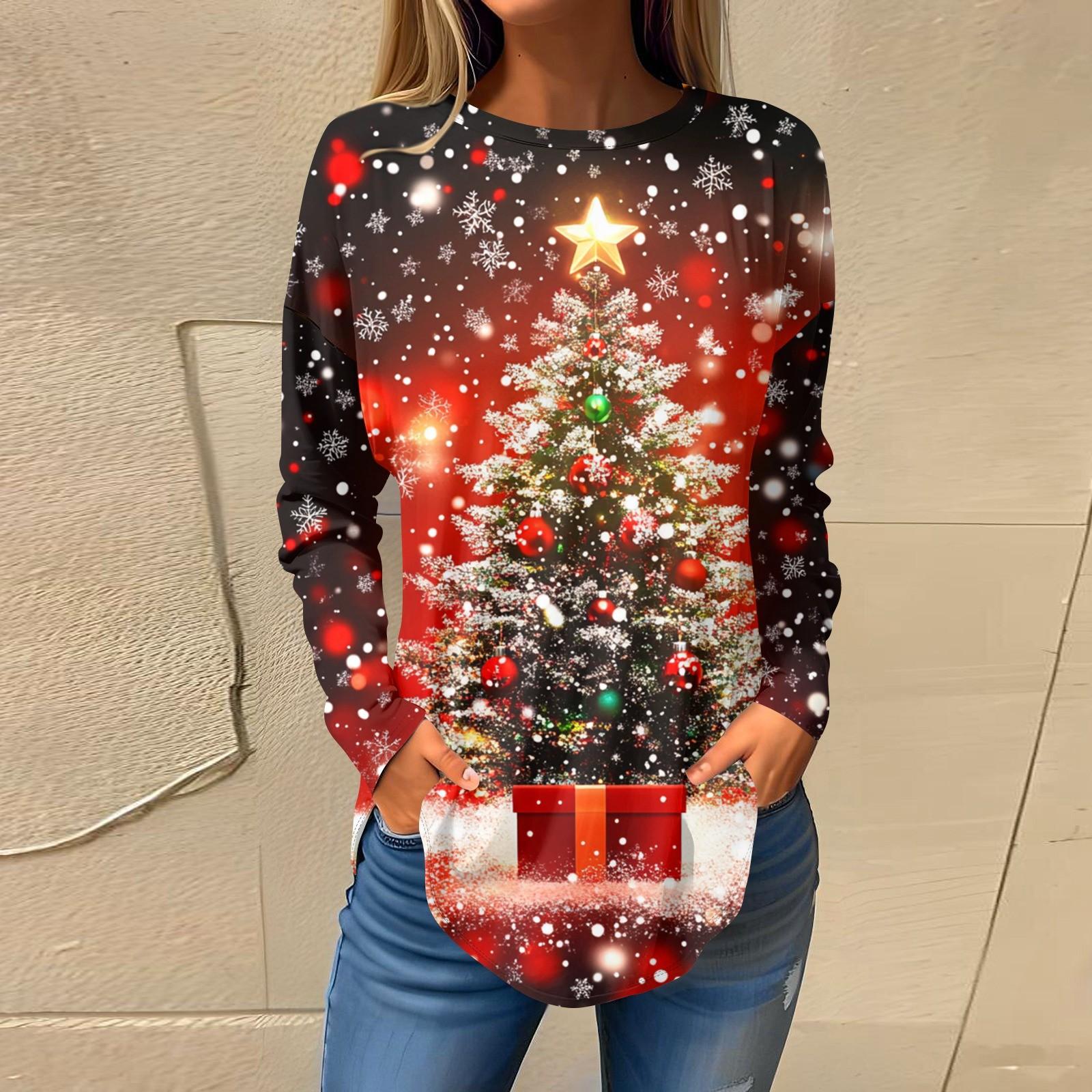 Жіночі футболки для осені Повсякденні сорочки з довгими рукавами Світшоти Вінтажний верхній пуловер з графічним принтом Різдво XXXL винний
Жіночі футболки для осені Повсякденні сорочки з довгими рукавами Світшоти Вінтажний верхній пуловер з графічним принтом Різдво XXXL винний