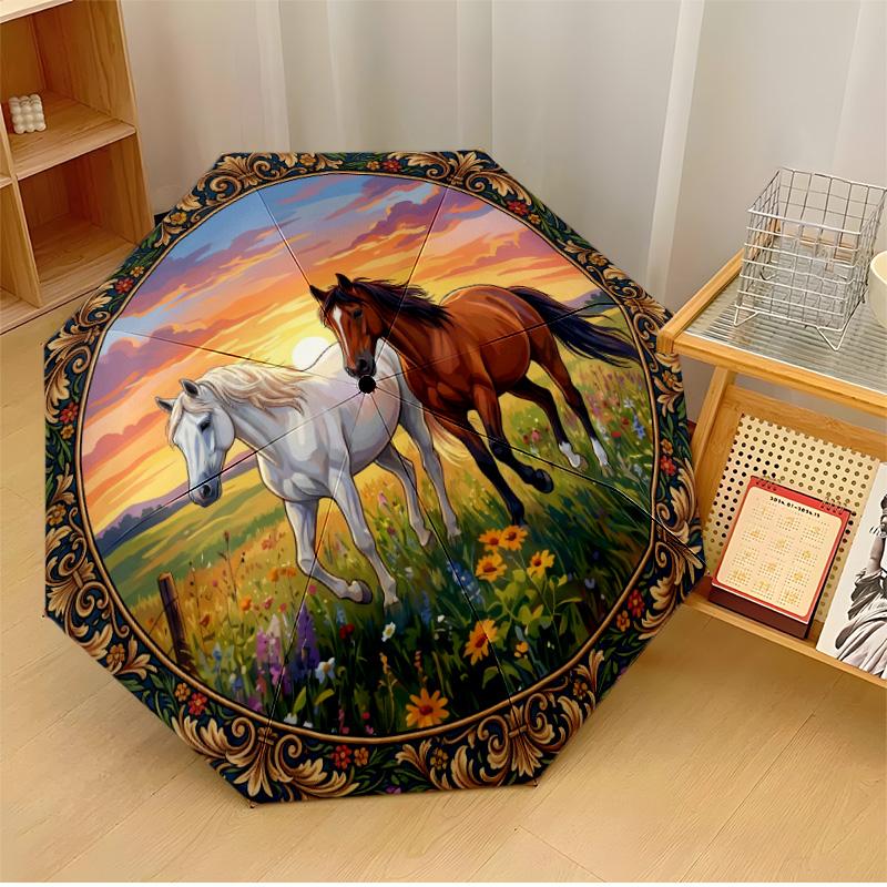 Horse in Floral Circle Printed umbrella windproof folding umbrella portable sun and rain umbrella suitable for gifting
Horse in Floral Circle Printed umbrella windproof folding umbrella portable sun and rain umbrella suitable for gifting