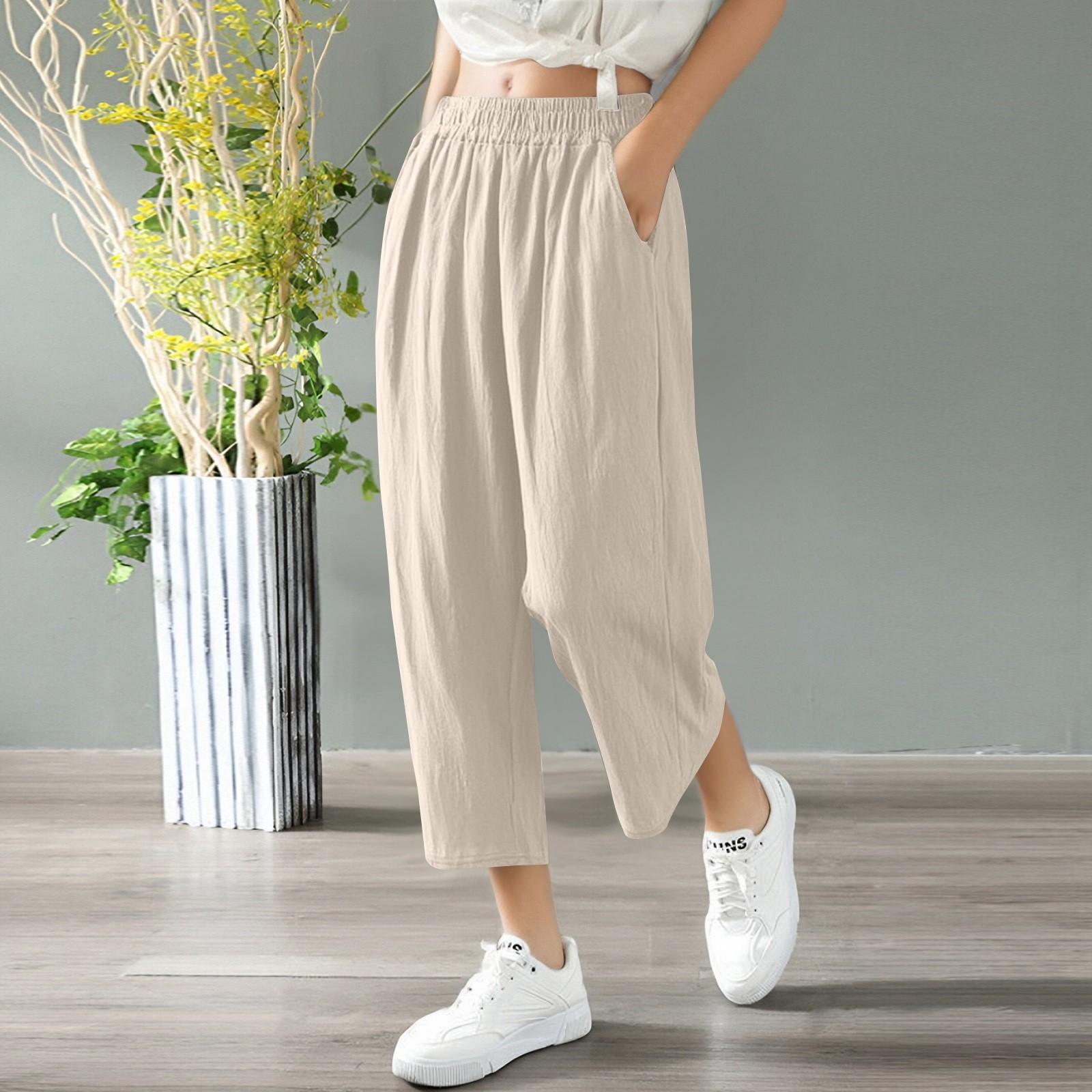 Женские повседневные укороченные брюки из хлопка и конопли с высокой талией и карманом L бежевый
Женские повседневные укороченные брюки из хлопка и конопли с высокой талией и карманом L бежевый