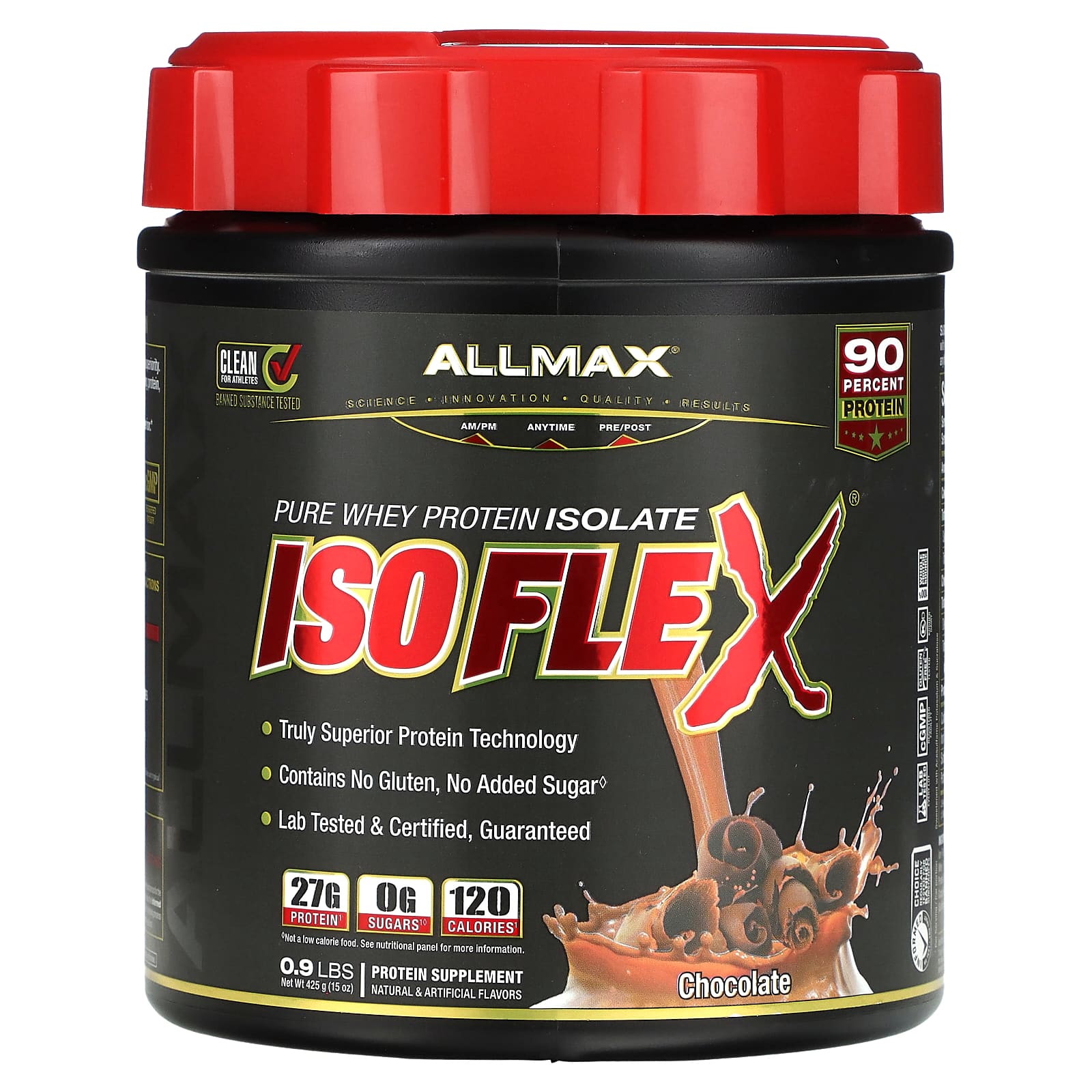 ALLMAX, Isoflex, 100% pure whey protein isolate, chocolate, 425 g (0.9 lb)
ALLMAX, Isoflex, 100% pure whey protein isolate, chocolate, 425 g (0.9 lb)