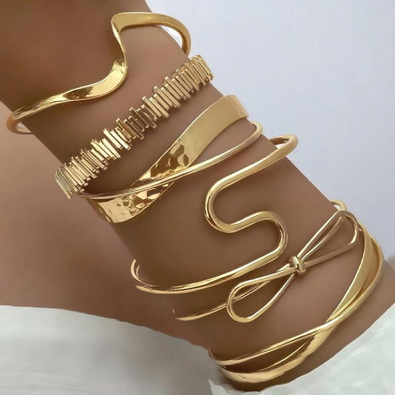 6pcs Vintage Exaggerated Luxurious Geometric Bow Design Metal Gold Color Bangle Bracelet Sets for Women Daily Wear Jewelry Gifts
6pcs Vintage Exaggerated Luxurious Geometric Bow Design Metal Gold Color Bangle Bracelet Sets for Women Daily Wear Jewelry Gifts