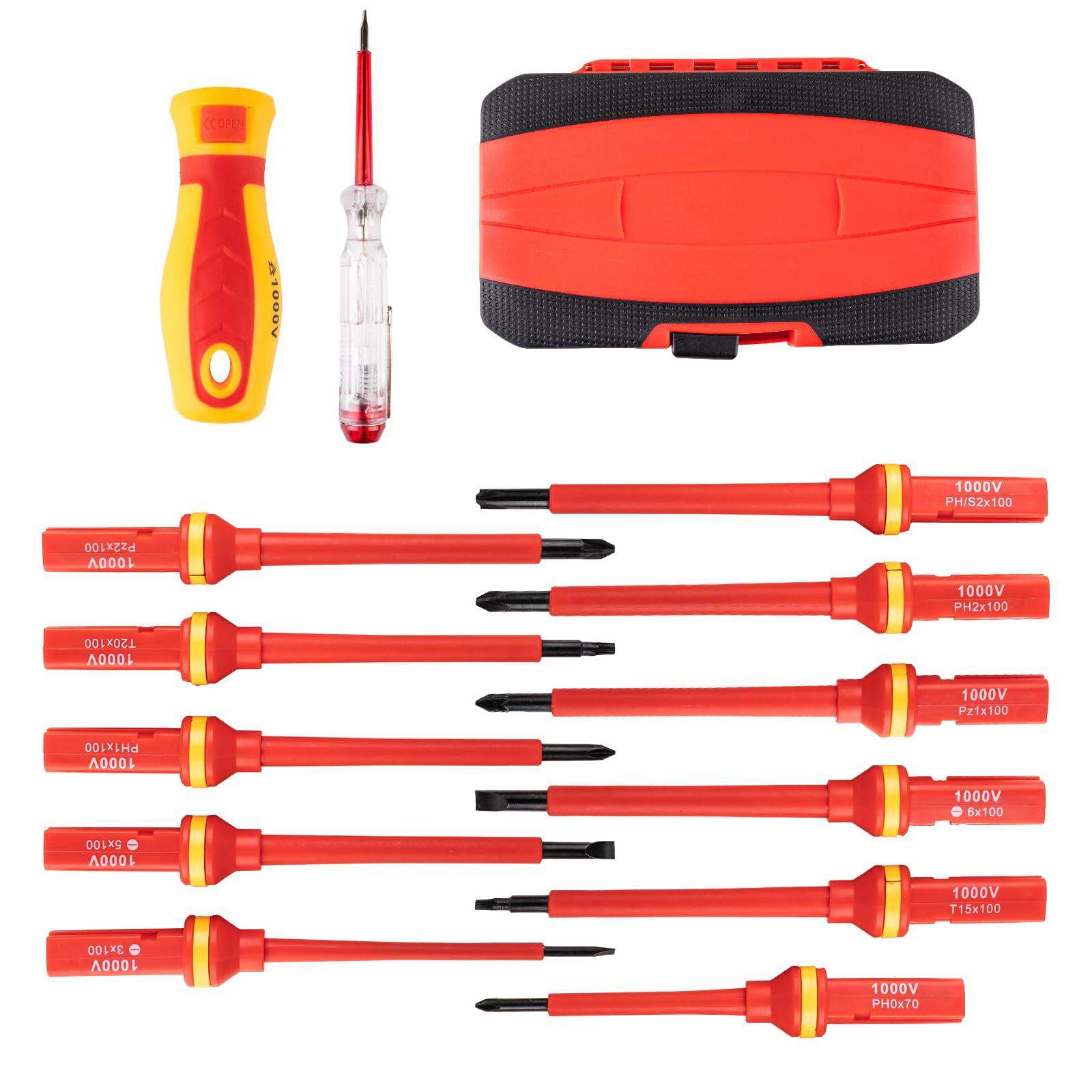 13Pcs Phillips Flathead Insulated Screwdriver Set High Voltage Electrician Tool Kit with Storage Case
13Pcs Phillips Flathead Insulated Screwdriver Set High Voltage Electrician Tool Kit with Storage Case