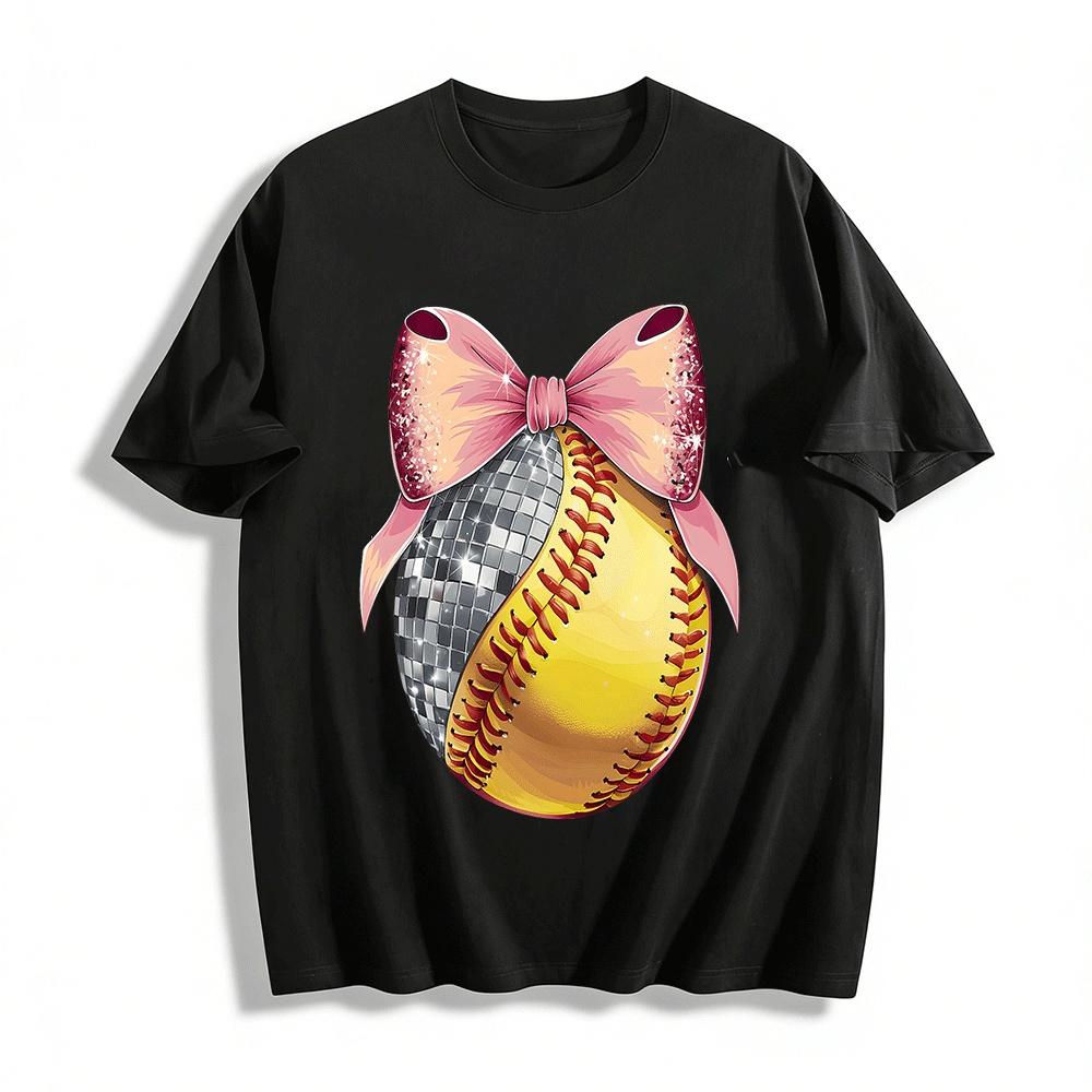 Disco Ball Softball Print Tee with Pink Glitter Bow Design Pure cotton T-shirt XXS
Disco Ball Softball Print Tee with Pink Glitter Bow Design Pure cotton T-shirt XXS