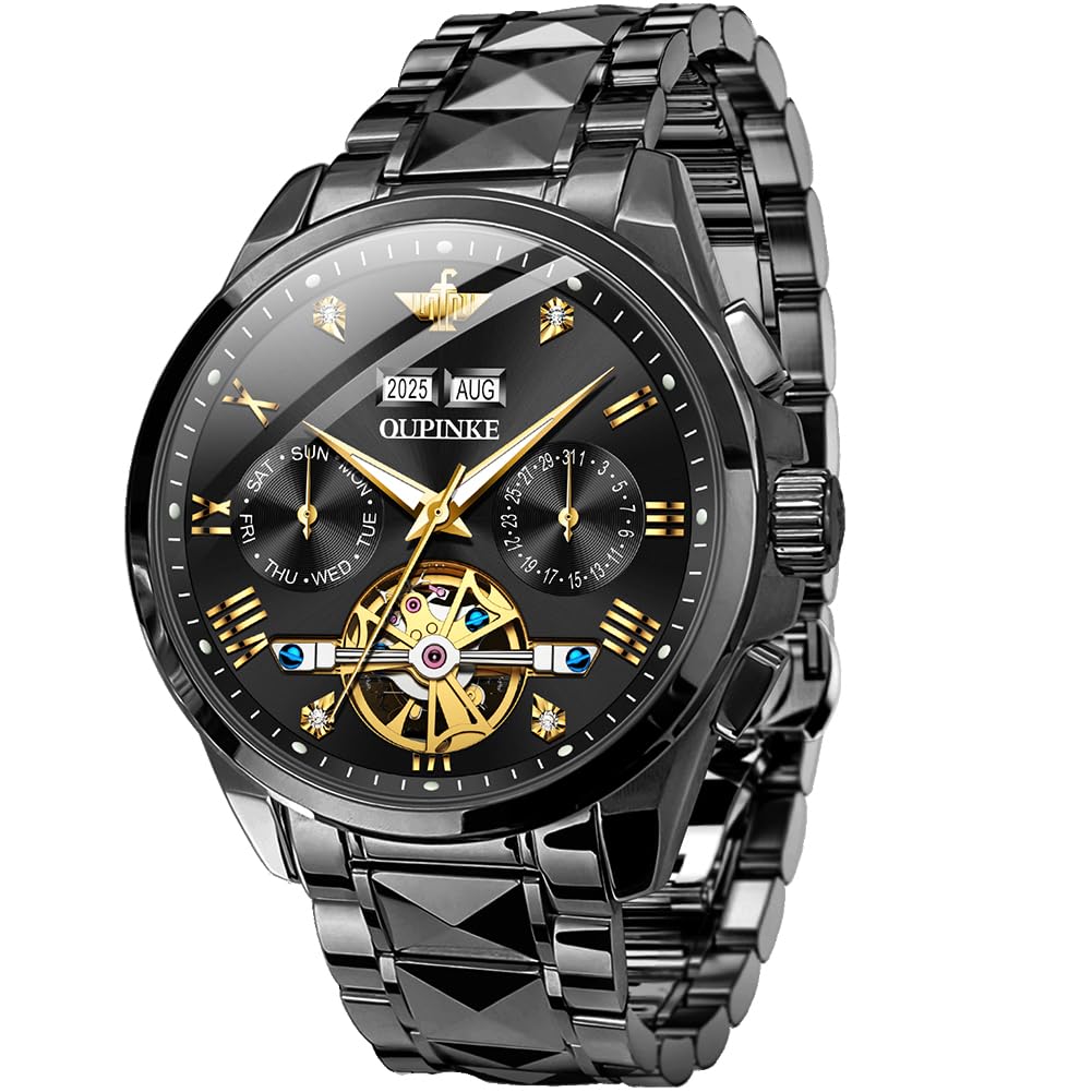 Повністю чорний автоматичний годинник Luxury Gentleman Popular Skeleton Tungsten Sapphire Luminous 5 ATM Water Resistant Date Day of Week Чорний для чоловіків
Повністю чорний автоматичний годинник Luxury Gentleman Popular Skeleton Tungsten Sapphire Luminous 5 ATM Water Resistant Date Day of Week Чорний для чоловіків