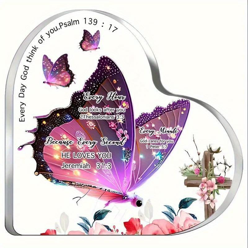 1pc Faith Inspiration Gifts for Mothers Sisters Friends, Heart Shaped Purple Butterfly Acrylic plaque Sign, Tabletop Decorations, Decorative Ornaments 10*10cm
1pc Faith Inspiration Gifts for Mothers Sisters Friends, Heart Shaped Purple Butterfly Acrylic plaque Sign, Tabletop Decorations, Decorative Ornaments 10*10cm
