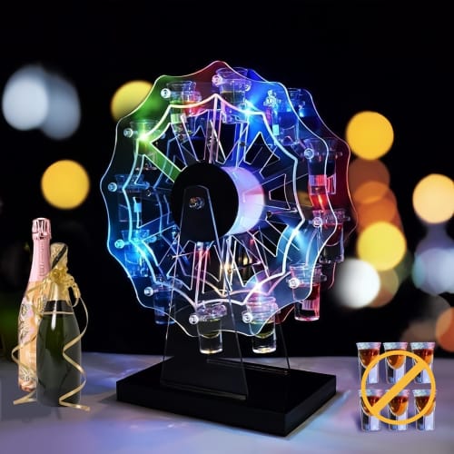 WoRefCra Tequila Ferris Wheel LED Liquor Bottle Display Shelf with 8 25ml Glasses, Rechargeable, Automatic Color Changing, Perfect for Bars, Parties,
WoRefCra Tequila Ferris Wheel LED Liquor Bottle Display Shelf with 8 25ml Glasses, Rechargeable, Automatic Color Changing, Perfect for Bars, Parties,