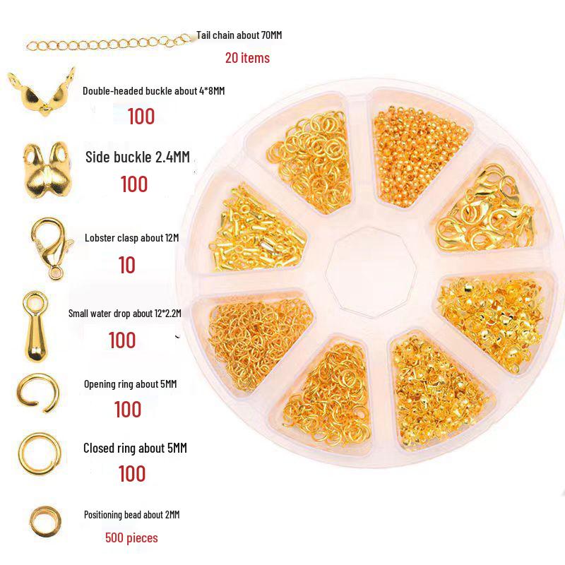 DIY Jewelry Making Set: Tail Chains, Lobster Clasps, Jump Rings, Crimp Beads, Stoppers, and Teardrop Pendants.
DIY Jewelry Making Set: Tail Chains, Lobster Clasps, Jump Rings, Crimp Beads, Stoppers, and Teardrop Pendants.