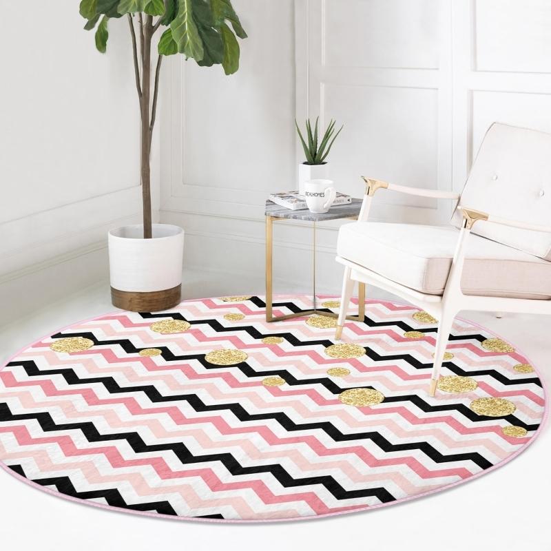 Digital Printed Modern Pink Bathroom Washable Non-Slip Base Round Carpet With Colorful Geometric Zigzag Pattern On White Floor
Digital Printed Modern Pink Bathroom Washable Non-Slip Base Round Carpet With Colorful Geometric Zigzag Pattern On White Floor
