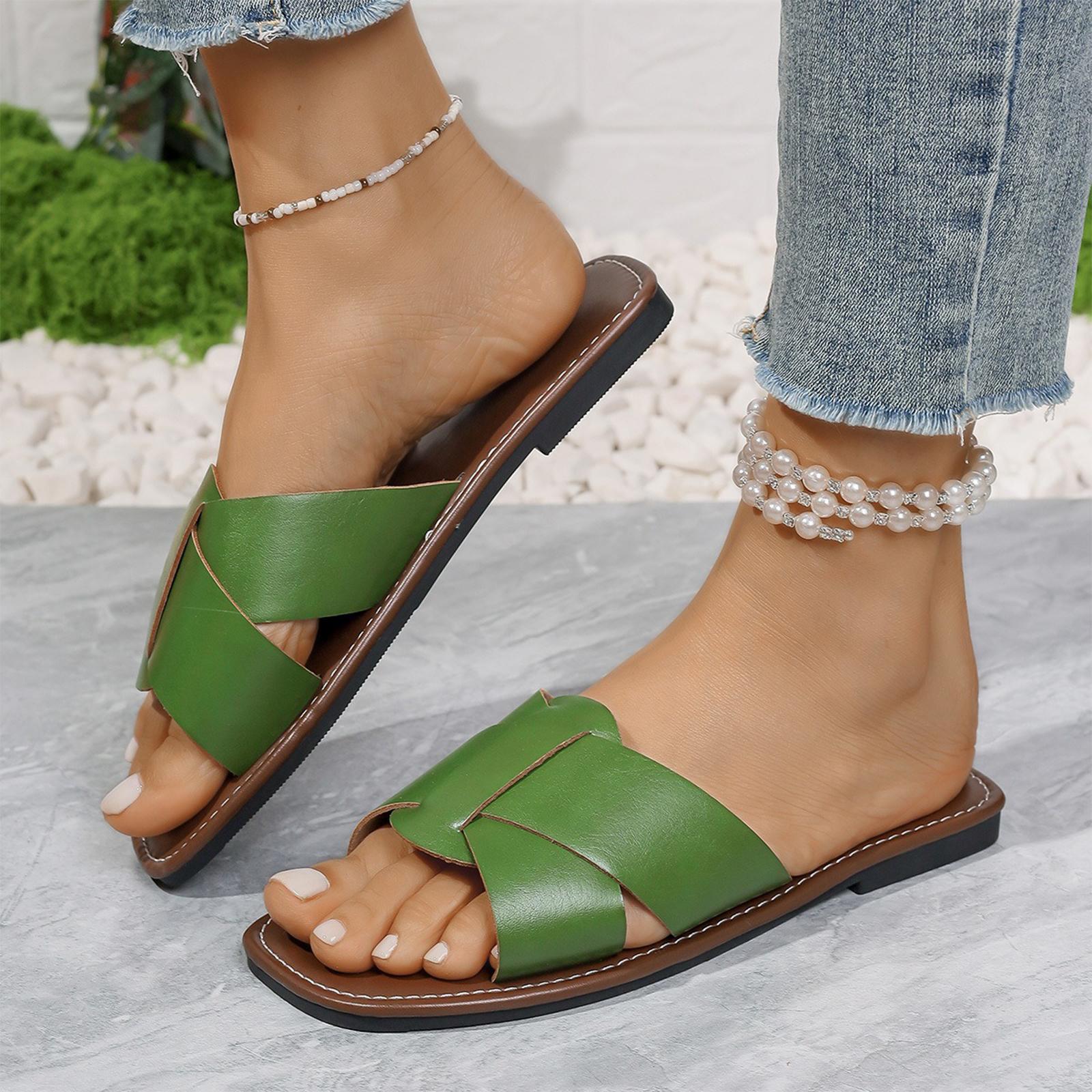 Summer women s retro cross shaped square headed color flat slippers 43 зелений
Summer women s retro cross shaped square headed color flat slippers 43 зелений