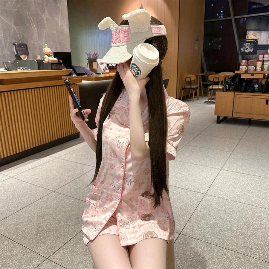Full of pink bunny pajamas, women s summer short-sleeved shorts, thin two-piece princess style loungewear S
Full of pink bunny pajamas, women s summer short-sleeved shorts, thin two-piece princess style loungewear S