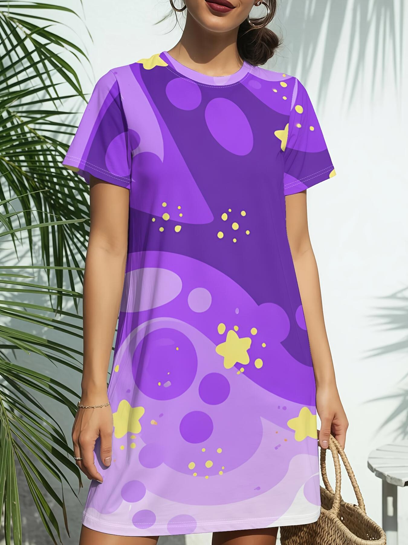 Women s Purple Print Short Sleeve T-Shirt Dress - Round Neck Casual -Line Dress Suitable for Daily Wear. Dates ; Birthday Gifts. Spring Summer Outfits M дубильна кора
Women s Purple Print Short Sleeve T-Shirt Dress - Round Neck Casual -Line Dress Suitable for Daily Wear. Dates ; Birthday Gifts. Spring Summer Outfits M дубильна кора