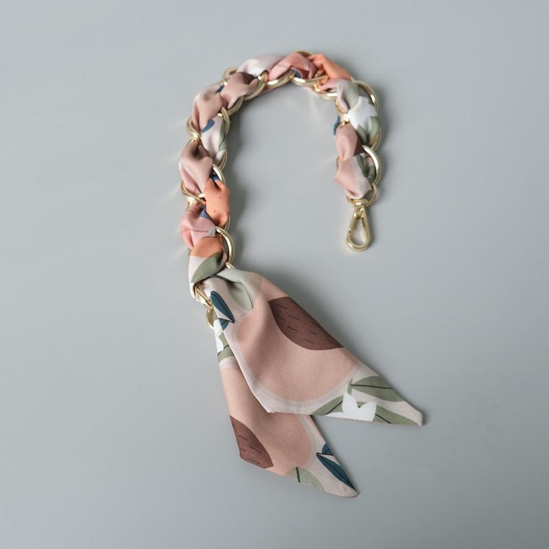 Новая мода весна-лето женская сумка аксессуар часть цепи съемная замена цветочный шелковый хлопковый шарф ремешок женская цепочка 36CM розовый