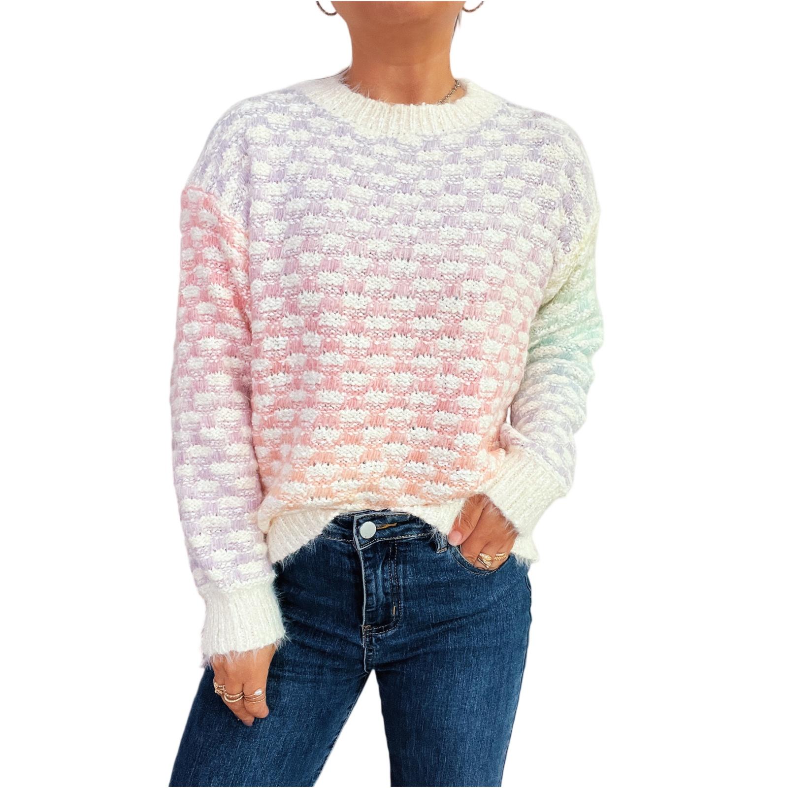 Women s Fashion Casual Loose Pattern Gradient Color Long Sleeve Round Neck Pullover Knit Sweater M
Women s Fashion Casual Loose Pattern Gradient Color Long Sleeve Round Neck Pullover Knit Sweater M