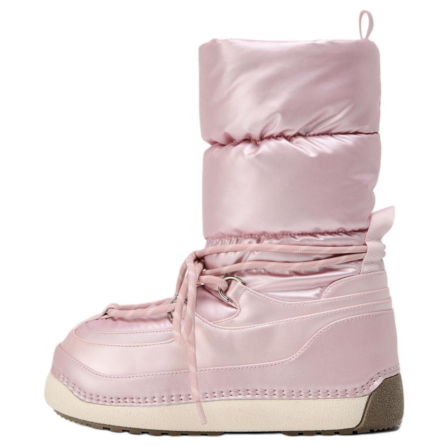 Zara Ski Series ПУ Теплые Модные Универсальные Короткие До середины икры Зимние ботинки Женские ботинки Розовый 12703410050 39