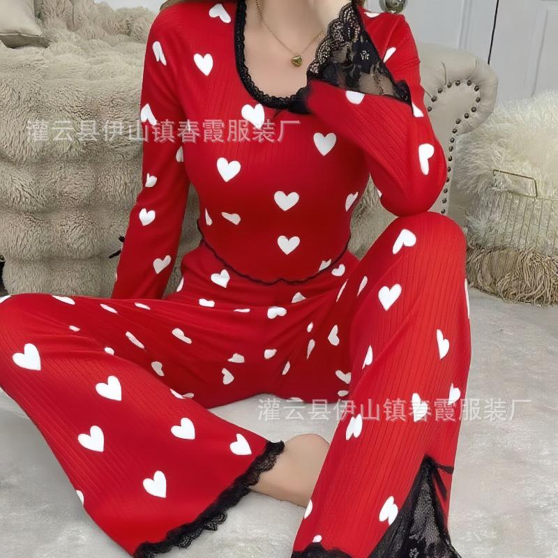 European and American summer new loungewear crimped love V-neck long-sleeved pajamas women can wear trousers two-piece set XL
European and American summer new loungewear crimped love V-neck long-sleeved pajamas women can wear trousers two-piece set XL
