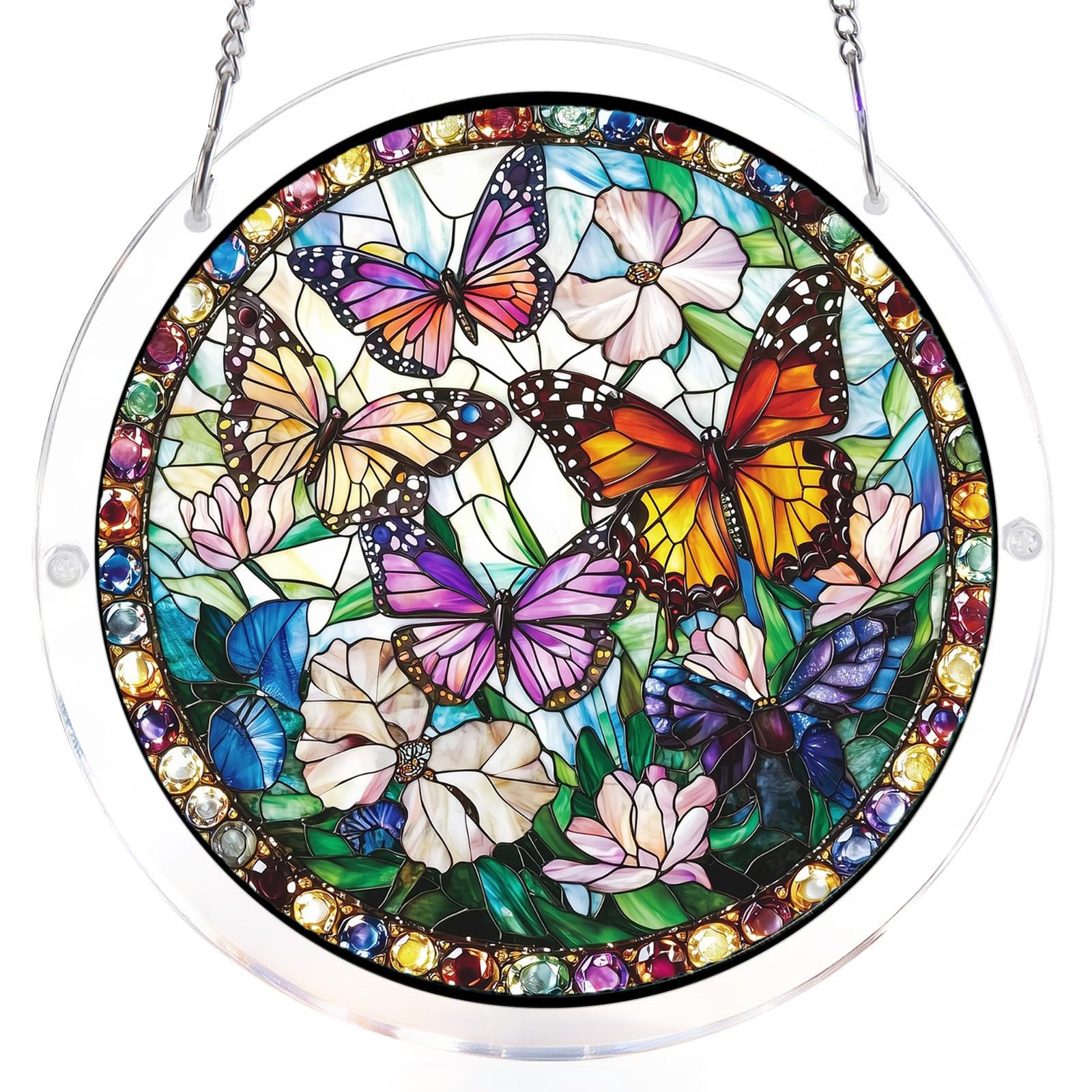 Stained Glass Style Round Hanging Panel with Rabbit and Floral Pattern Decorative Acrylic Suncatcher for Window Display One Size
Stained Glass Style Round Hanging Panel with Rabbit and Floral Pattern Decorative Acrylic Suncatcher for Window Display One Size
