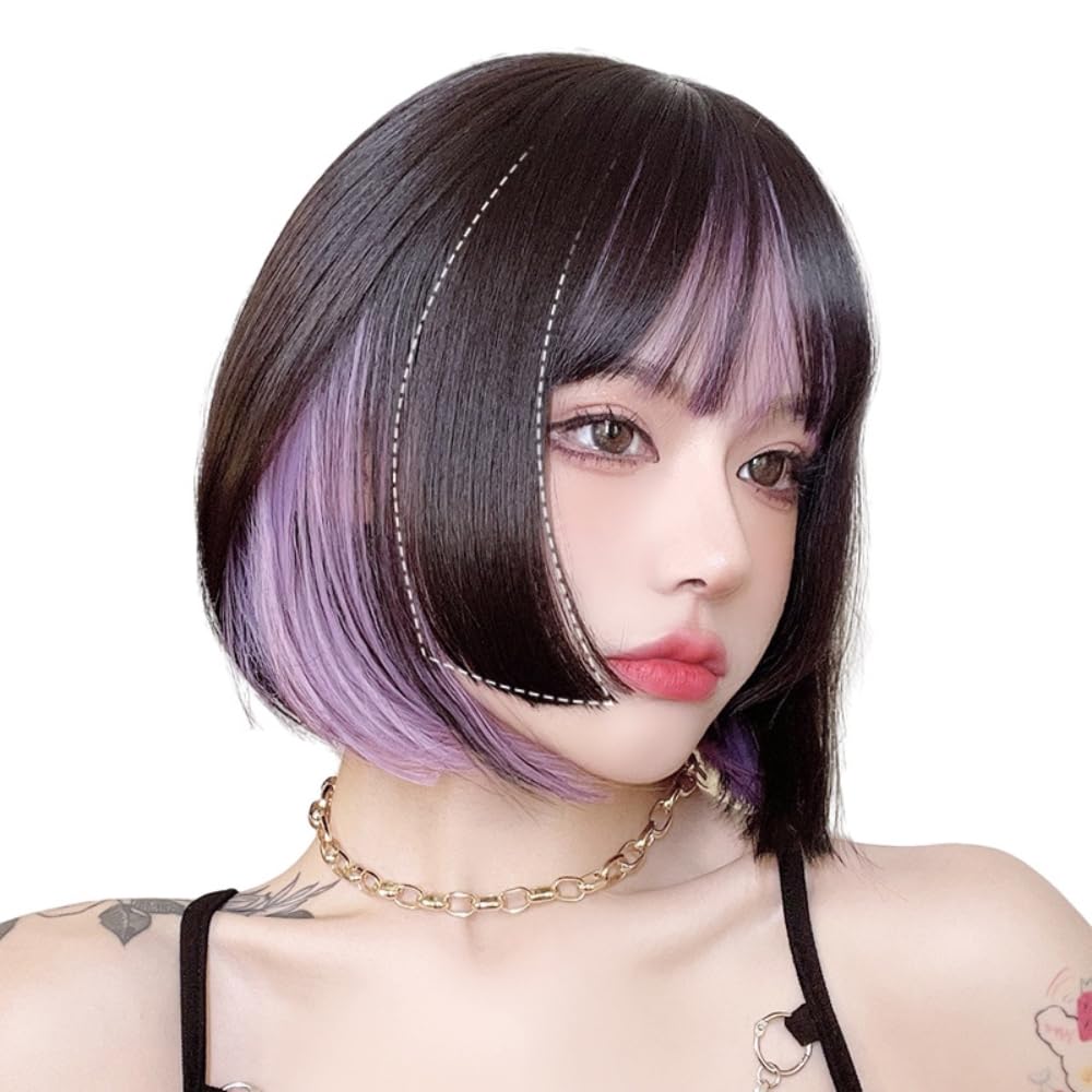 AISI HAIR Wig Bob Black Hair Inner Purple Princess Cut Short Straight Ladies Full Wig Fashion Small Face Everyday Heat Resistant Harajuku Cosplay
AISI HAIR Wig Bob Black Hair Inner Purple Princess Cut Short Straight Ladies Full Wig Fashion Small Face Everyday Heat Resistant Harajuku Cosplay
