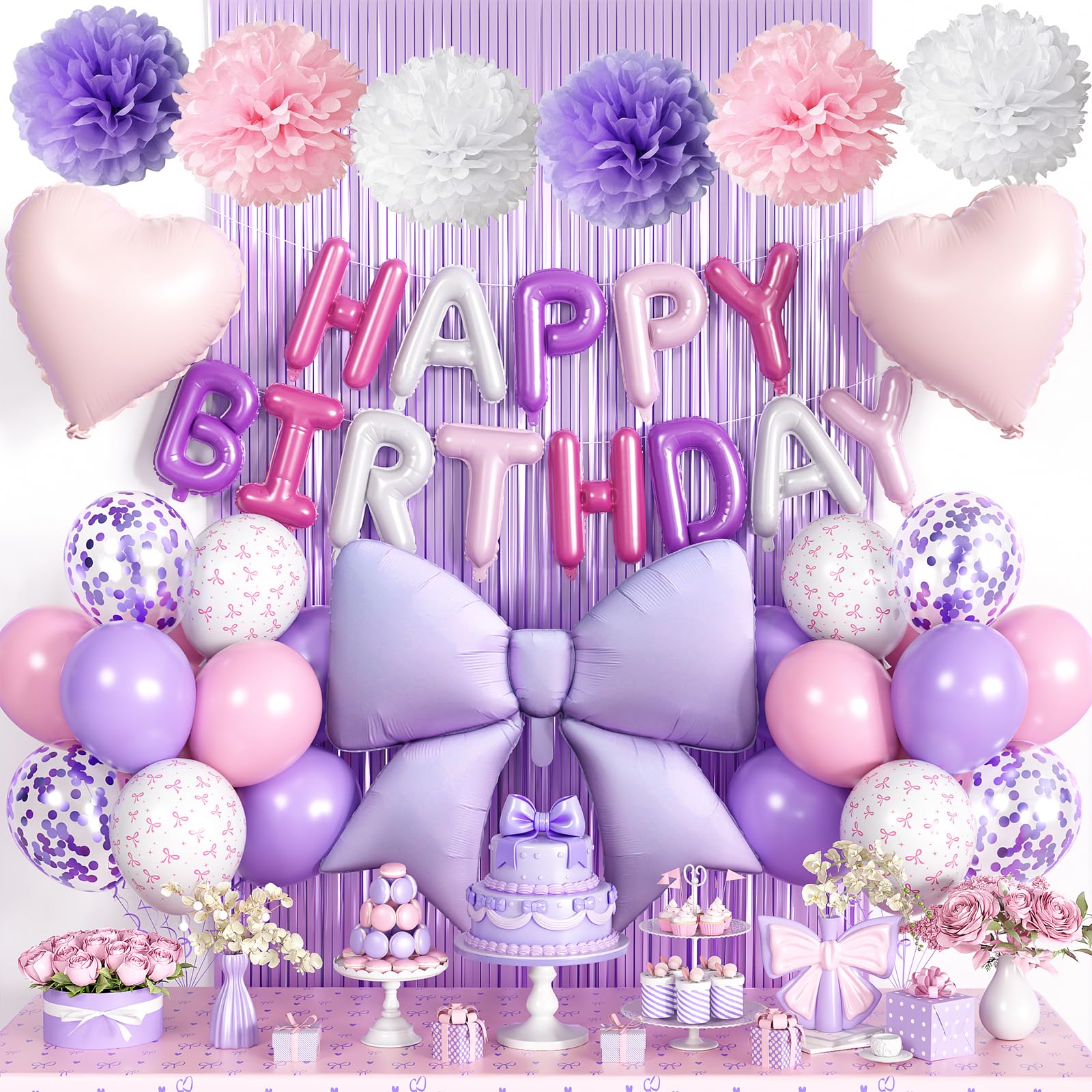 Tonpop Birthday Decoration Balloon Set Purple Balloons Garland Ribbon Heart Tassel Curtain Paper Flowers Party Decor for Girls
Tonpop Birthday Decoration Balloon Set Purple Balloons Garland Ribbon Heart Tassel Curtain Paper Flowers Party Decor for Girls