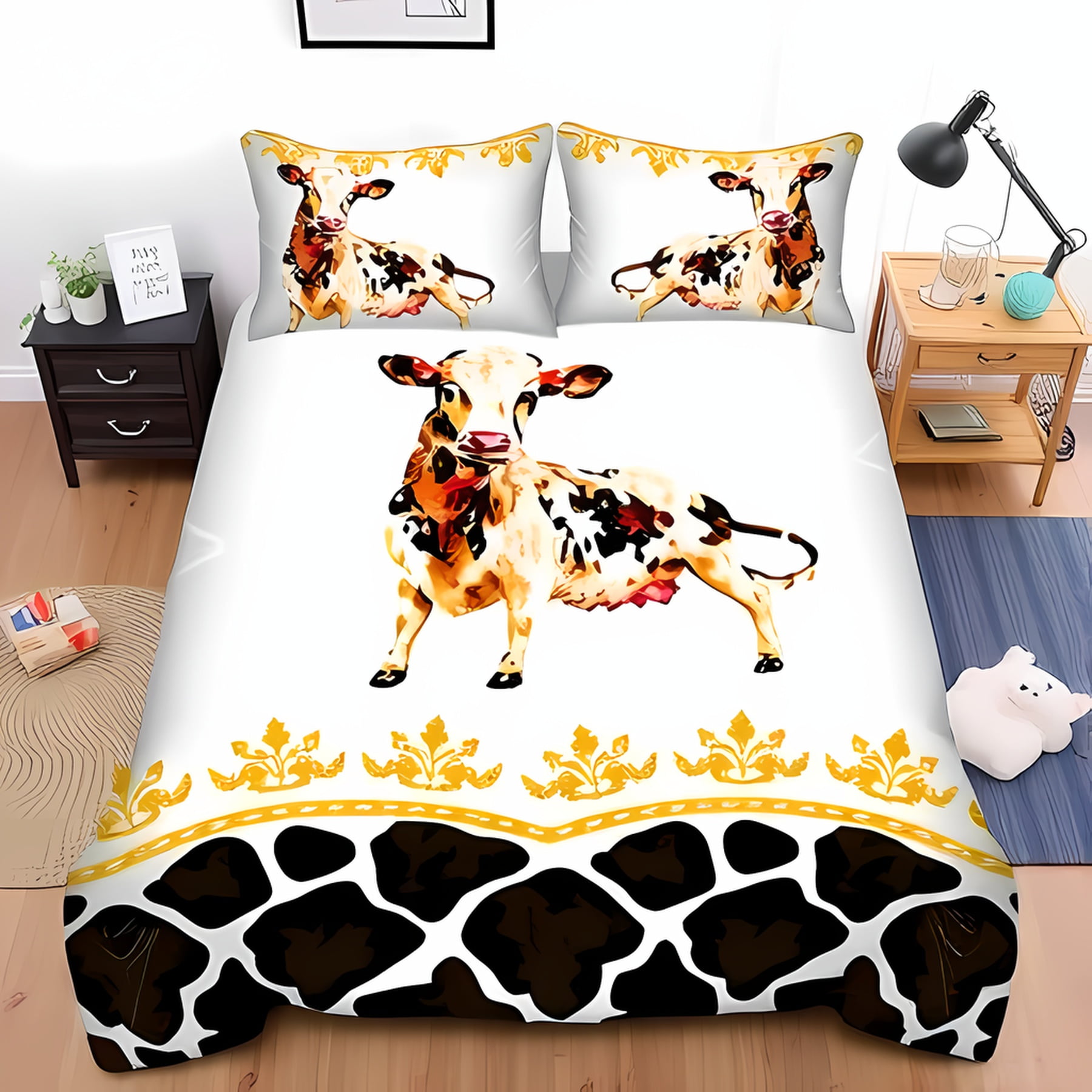 Whimsical Light Blue Soft Duvet Cover Set featuring Friendly Cow Design Playful Hearts Stars Suitable Children Kids plus Adult Peoples Soft Warm 120*200cm Single
Whimsical Light Blue Soft Duvet Cover Set featuring Friendly Cow Design Playful Hearts Stars Suitable Children Kids plus Adult Peoples Soft Warm 120*200cm Single