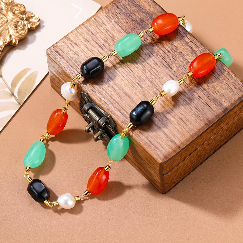 Шикарное пасторальное ожерелье-чокер с бусинами, барочным жемчугом и камнями, дофаминовое
Шикарное пасторальное ожерелье-чокер с бусинами, барочным жемчугом и камнями, дофаминовое