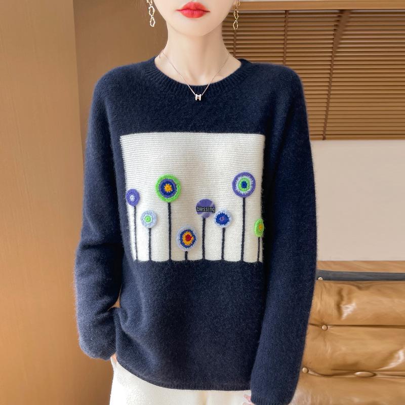 2024 Women s Colorblock Thickened Wool Sweater - Round Neck, Heavy Jacquard, Lazy Style, Autumn/Winter Collection L
2024 Women s Colorblock Thickened Wool Sweater - Round Neck, Heavy Jacquard, Lazy Style, Autumn/Winter Collection L