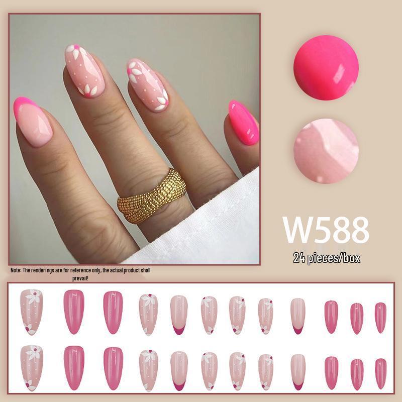 Trendy Almond-Shaped Wearable Nails with Simple Floral French Design, Detachable & Reusable
Trendy Almond-Shaped Wearable Nails with Simple Floral French Design, Detachable & Reusable