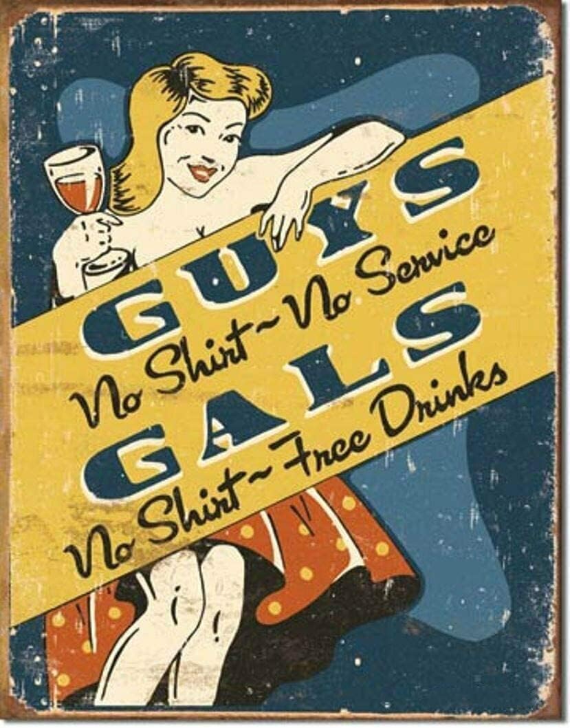 MATou Vintage Guys No Shirt No Service Gals No Shirt Free Drinks Metal Decoration Pub Plaque Tin Sign Home Decor Home Art Metal 20x30cm(7.8x11.8inch)
MATou Vintage Guys No Shirt No Service Gals No Shirt Free Drinks Metal Decoration Pub Plaque Tin Sign Home Decor Home Art Metal 20x30cm(7.8x11.8inch)