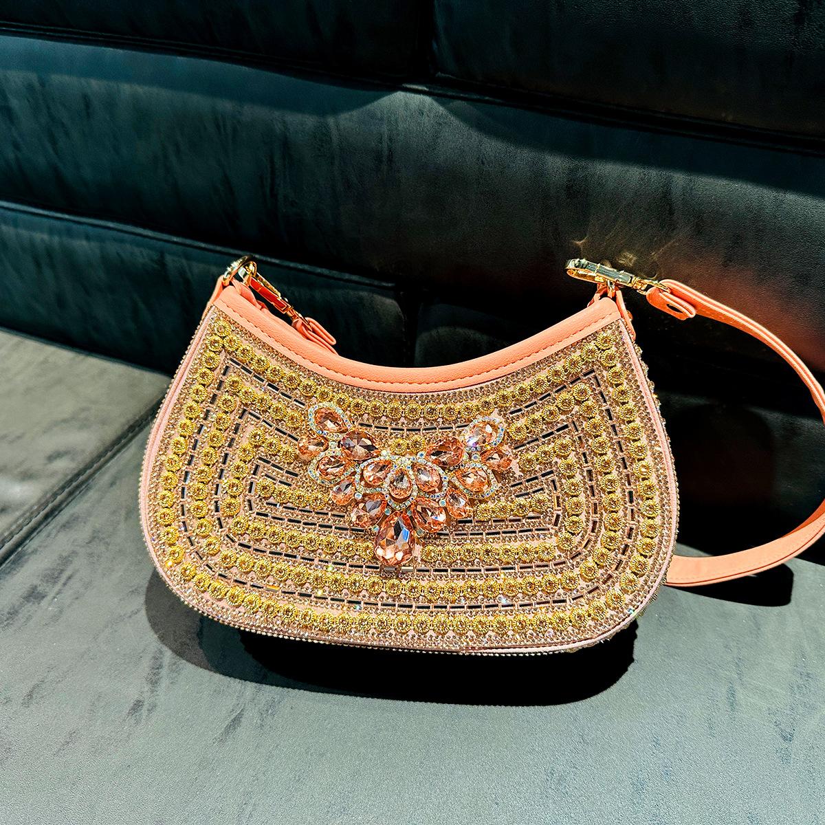 Модная женская сумка через плечо, роскошная сумка-полумесяц, полная бриллиантов, дизайнерский кошелек премиум-класса для подмышек оранжевый