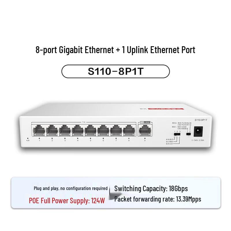 Huawei Kunling S110-8P1T Gigabit Unmanaged POE Switch
Huawei Kunling S110-8P1T Gigabit Unmanaged POE Switch