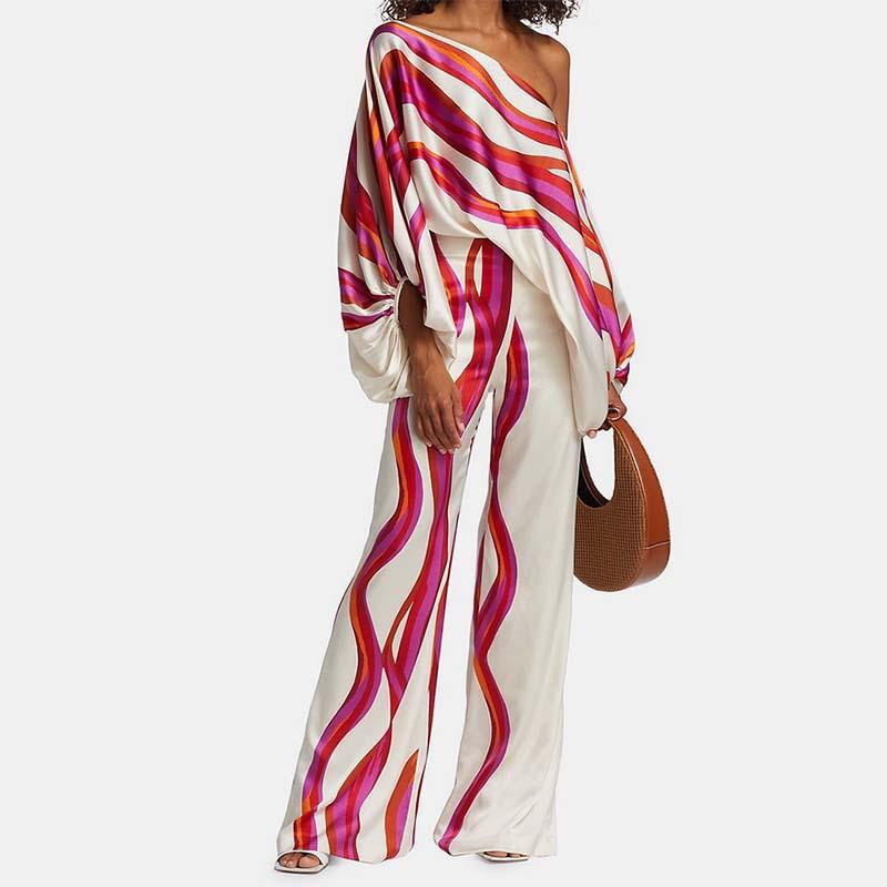 European & American Women s Print Top & Wide-Leg Pants Set with Batwing Sleeves M
European & American Women s Print Top & Wide-Leg Pants Set with Batwing Sleeves M