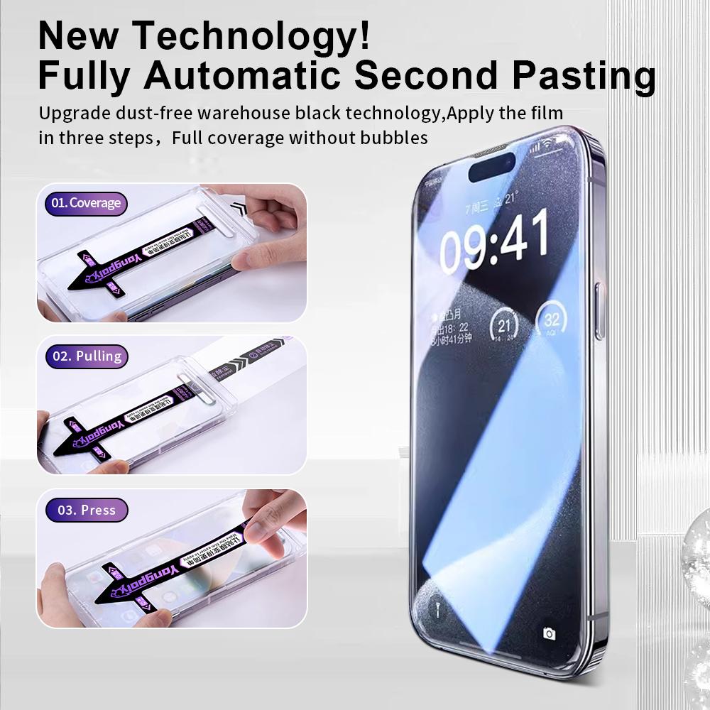 YONGPOLY For iPhone 16 Pro Max Tempered Glass Silk Printing HD Clear Screen Protector with Dust-Proof Net Type A
YONGPOLY For iPhone 16 Pro Max Tempered Glass Silk Printing HD Clear Screen Protector with Dust-Proof Net Type A
