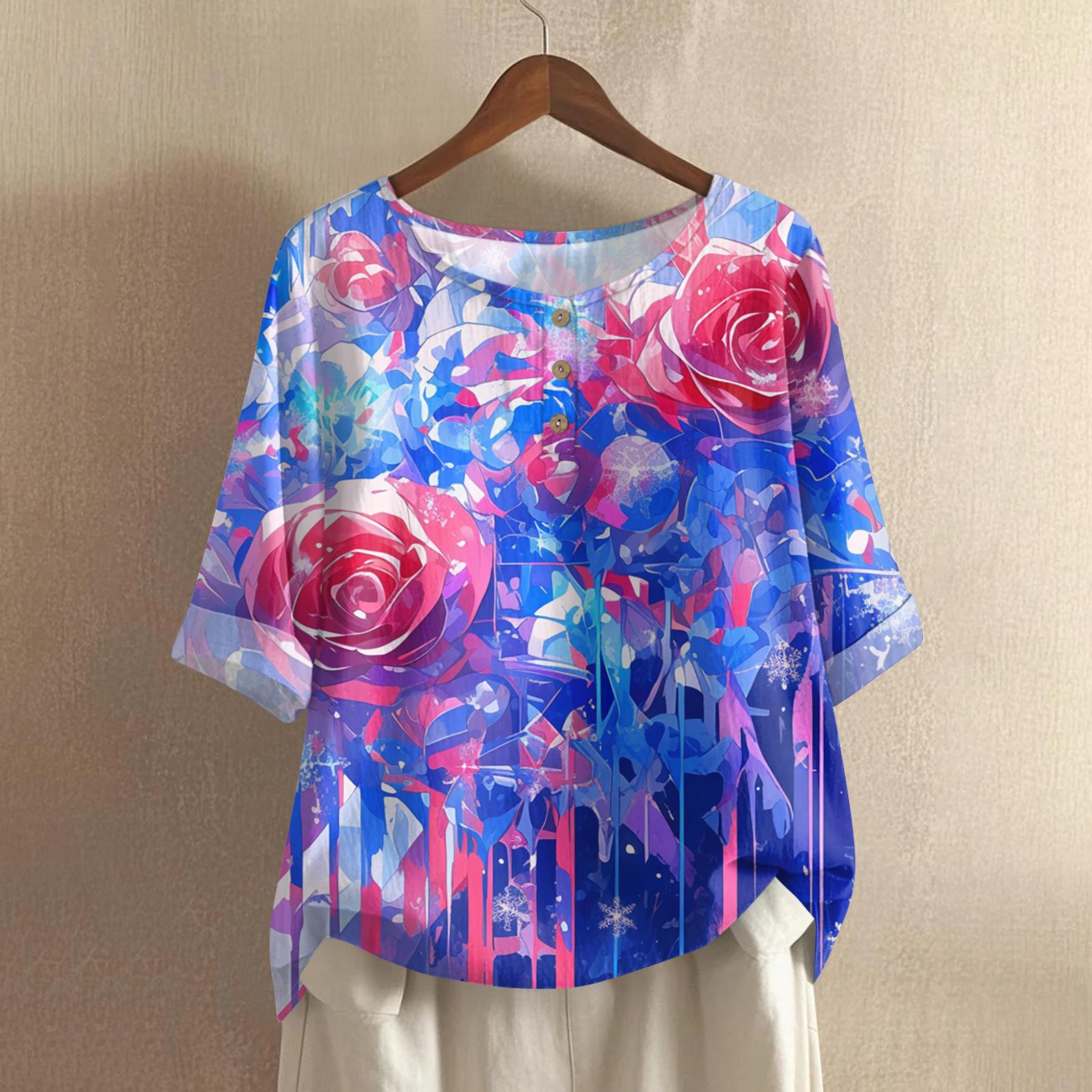Women s Fashionable And Casual Shirt Half-sleeve Round Neck Print Cotton And Linen Blouse Top M
Women s Fashionable And Casual Shirt Half-sleeve Round Neck Print Cotton And Linen Blouse Top M