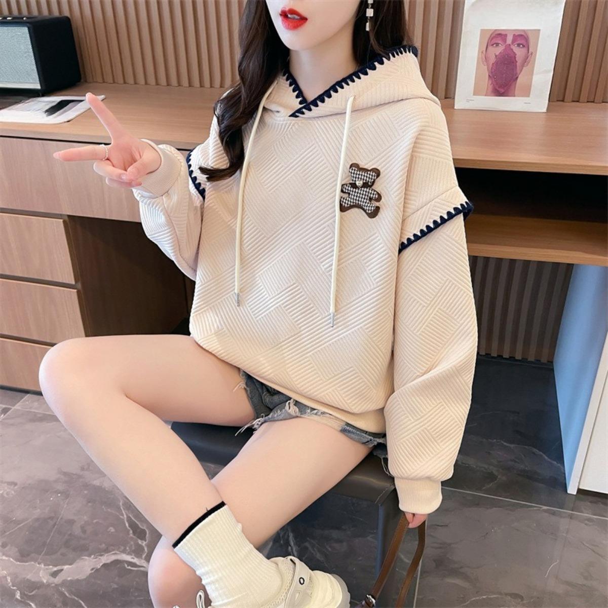 Худи с нашивками Женское Длинное Тонкое Ранняя Осень Корейская Версия Вышитое Маленькое Худи-ракушка Женское С Капюшоном M