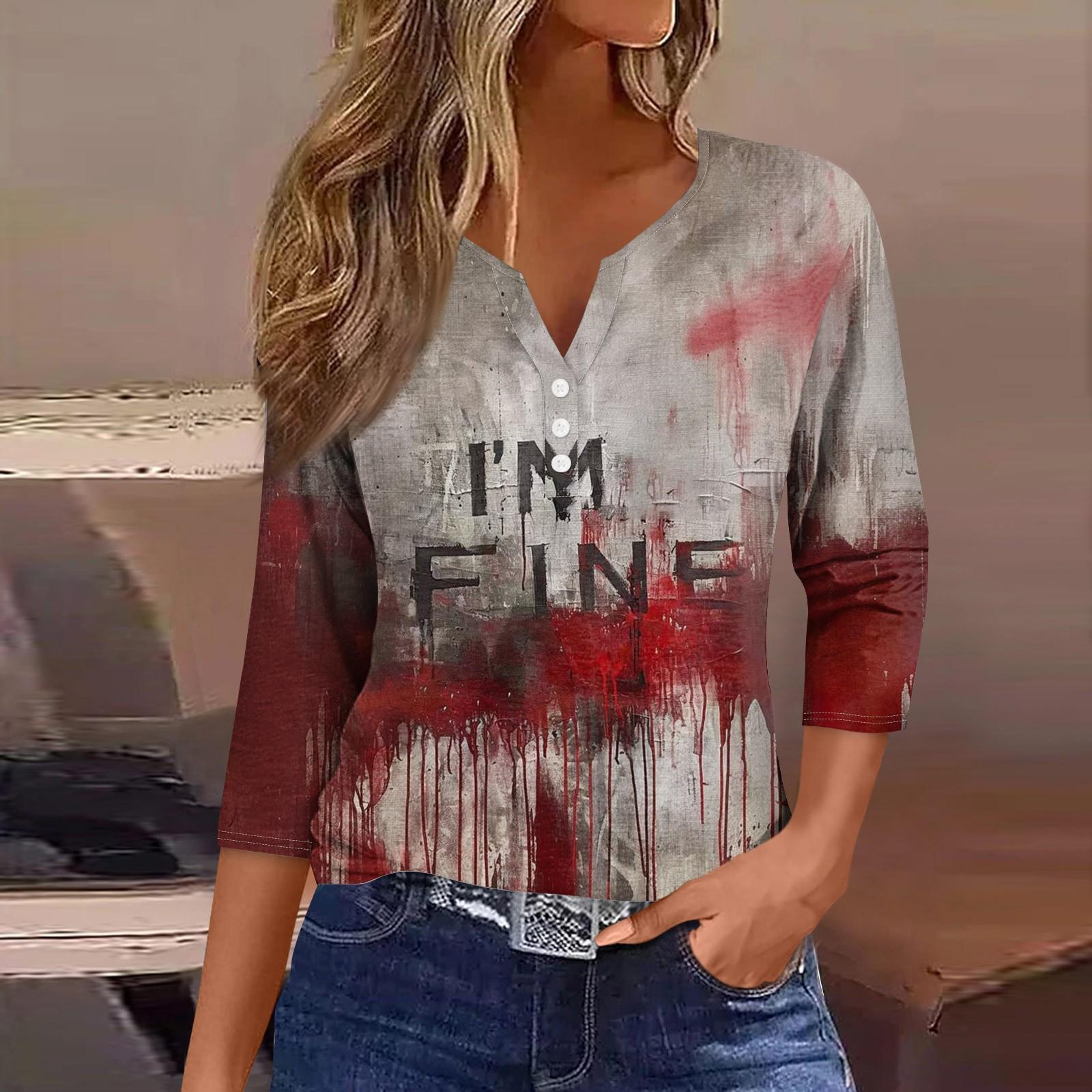 Women s Fashion Casual Halloween Printed V-Neck Short Sleeve Decorative Button Three-quarter Sleeve T-Shirt Top XL
Women s Fashion Casual Halloween Printed V-Neck Short Sleeve Decorative Button Three-quarter Sleeve T-Shirt Top XL