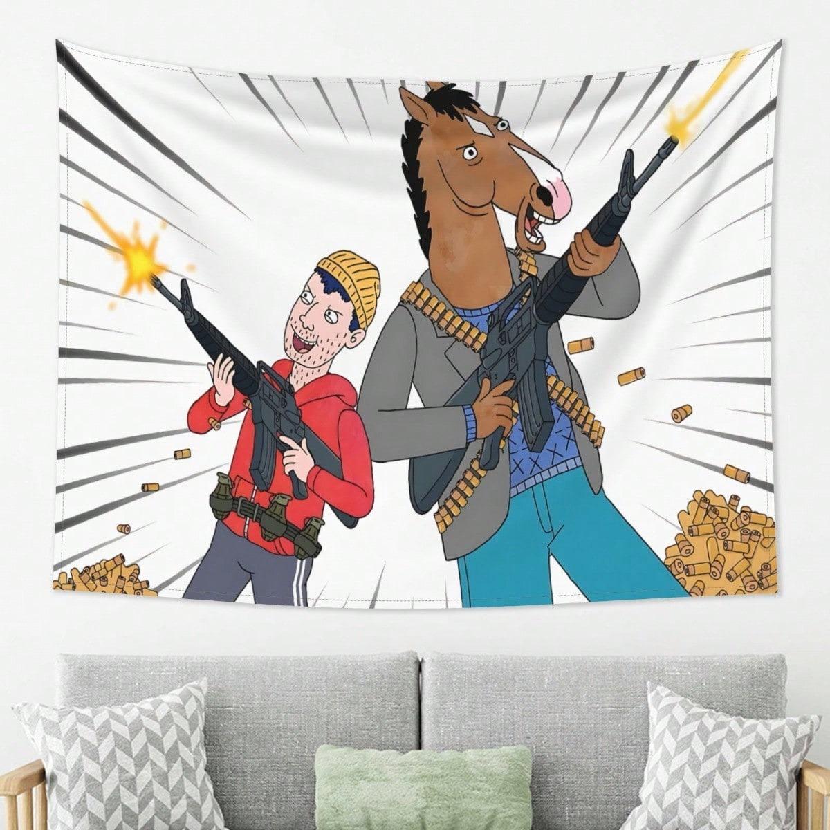 Horseman Todd Funny Tapestry Cartoon Gun Shooting Scene Print Polyester Wall Hanging Humorous Decor for Bedroom Living Roo 74x94cm(29x37in)
Horseman Todd Funny Tapestry Cartoon Gun Shooting Scene Print Polyester Wall Hanging Humorous Decor for Bedroom Living Roo 74x94cm(29x37in)