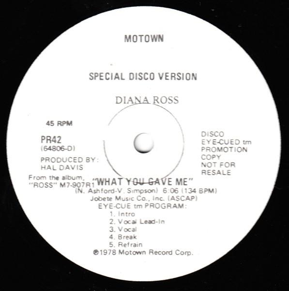 LP Record DIANA ROSS What You Gave Me PR42PROMO Motown 1978 Canada SoulFunk Used
LP Record DIANA ROSS What You Gave Me PR42PROMO Motown 1978 Canada SoulFunk Used