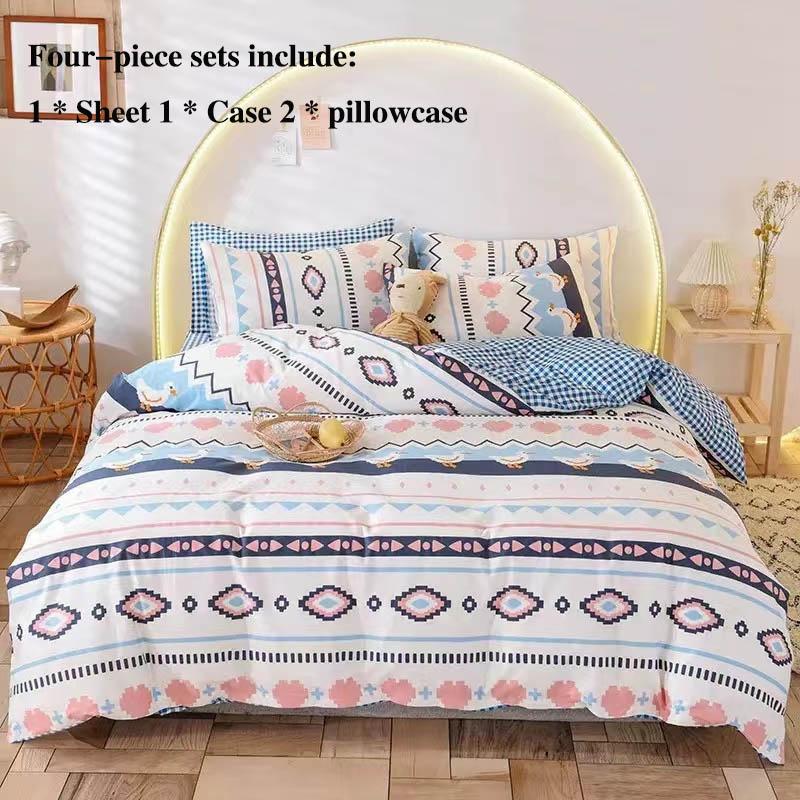 Хлопковая кровать, четырехсекционная гофрированная кровать с принтом, одинарная наволочка в держателе, домашнее постельное белье в богемном стиле Queen