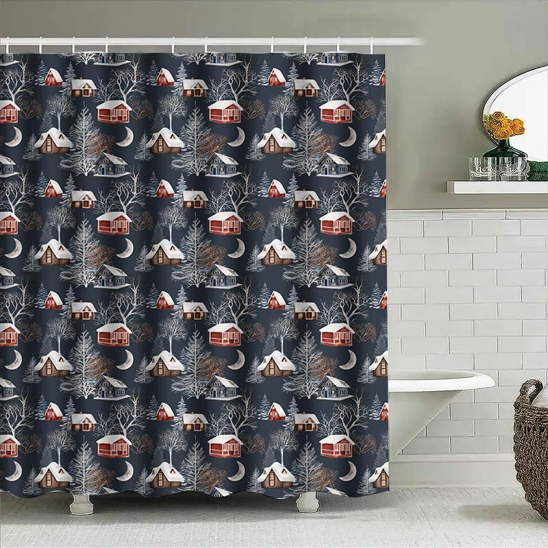 Winter Wonderland Bathroom Curtain with Snow-Covered Houses and Trees Black Background Pattern Shower Curtain Decor Set for Home 90x180cm
Winter Wonderland Bathroom Curtain with Snow-Covered Houses and Trees Black Background Pattern Shower Curtain Decor Set for Home 90x180cm