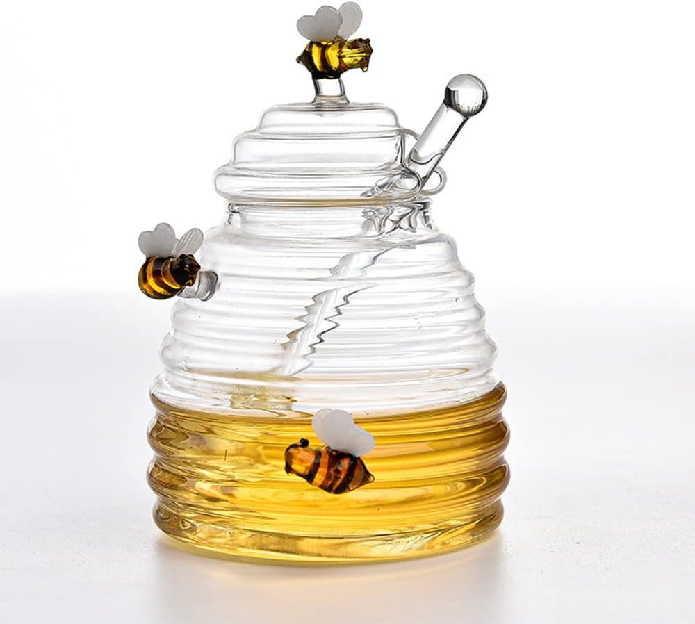 Honey Jar with Dipper,Lid and Bee Decoration Beautiful Honey Shaped Glass Honey Pot for Home Kitchen and Decoration
Honey Jar with Dipper,Lid and Bee Decoration Beautiful Honey Shaped Glass Honey Pot for Home Kitchen and Decoration