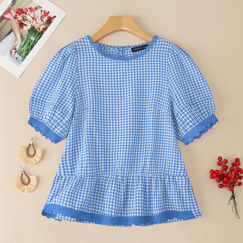 ZANZEA Женская летняя повседневная блузка с круглым вырезом и коротким рукавом, с принтом в клетку 2XL синий
ZANZEA Женская летняя повседневная блузка с круглым вырезом и коротким рукавом, с принтом в клетку 2XL синий