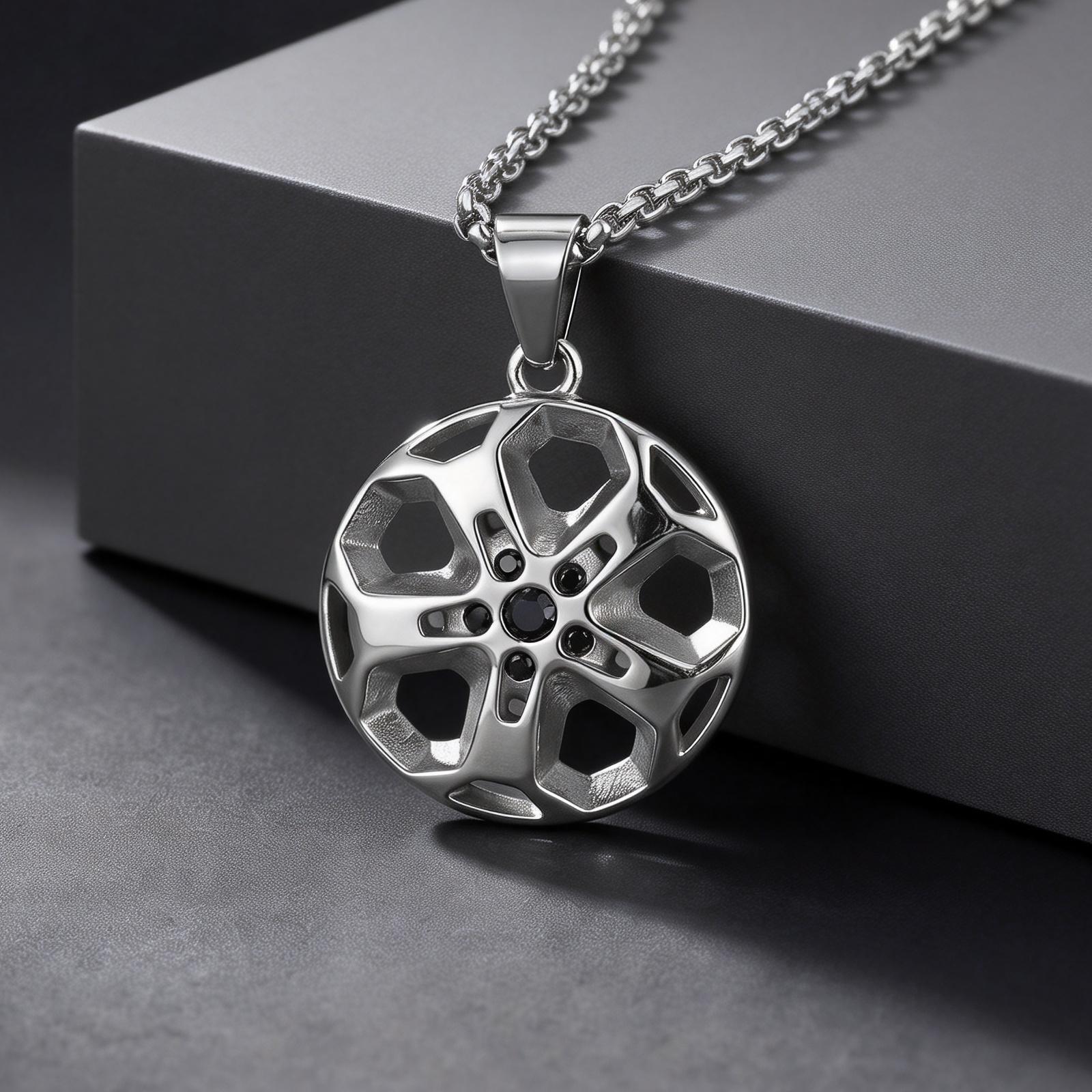 Creative Unique Wheel Hub Pendant Necklace Inlaid Cubic Zircon Stainless Steel Necklace Fashion Punk Jewelry for Men Gift 60cm
Creative Unique Wheel Hub Pendant Necklace Inlaid Cubic Zircon Stainless Steel Necklace Fashion Punk Jewelry for Men Gift 60cm