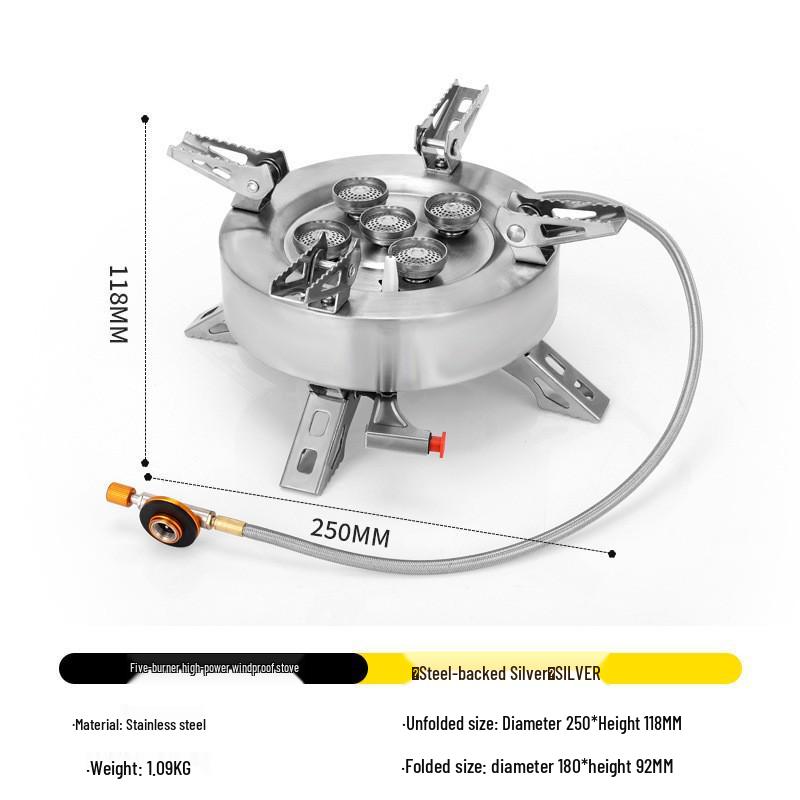 Portable Five-Core High-Fire Camping Gas Stove for Boiling Water and Tea
Portable Five-Core High-Fire Camping Gas Stove for Boiling Water and Tea