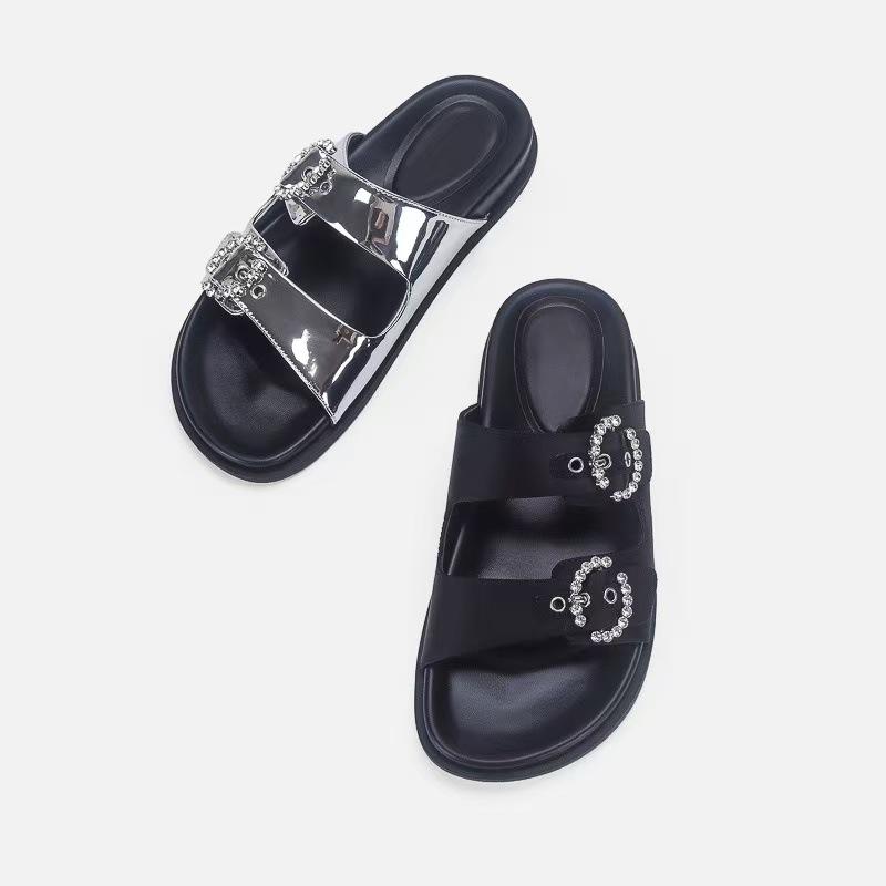 Thick-soled one-word slippers for women s summer wear, new bright diamond round buckle flat-heeled casual cool slippers 34 чёрный
Thick-soled one-word slippers for women s summer wear, new bright diamond round buckle flat-heeled casual cool slippers 34 чёрный