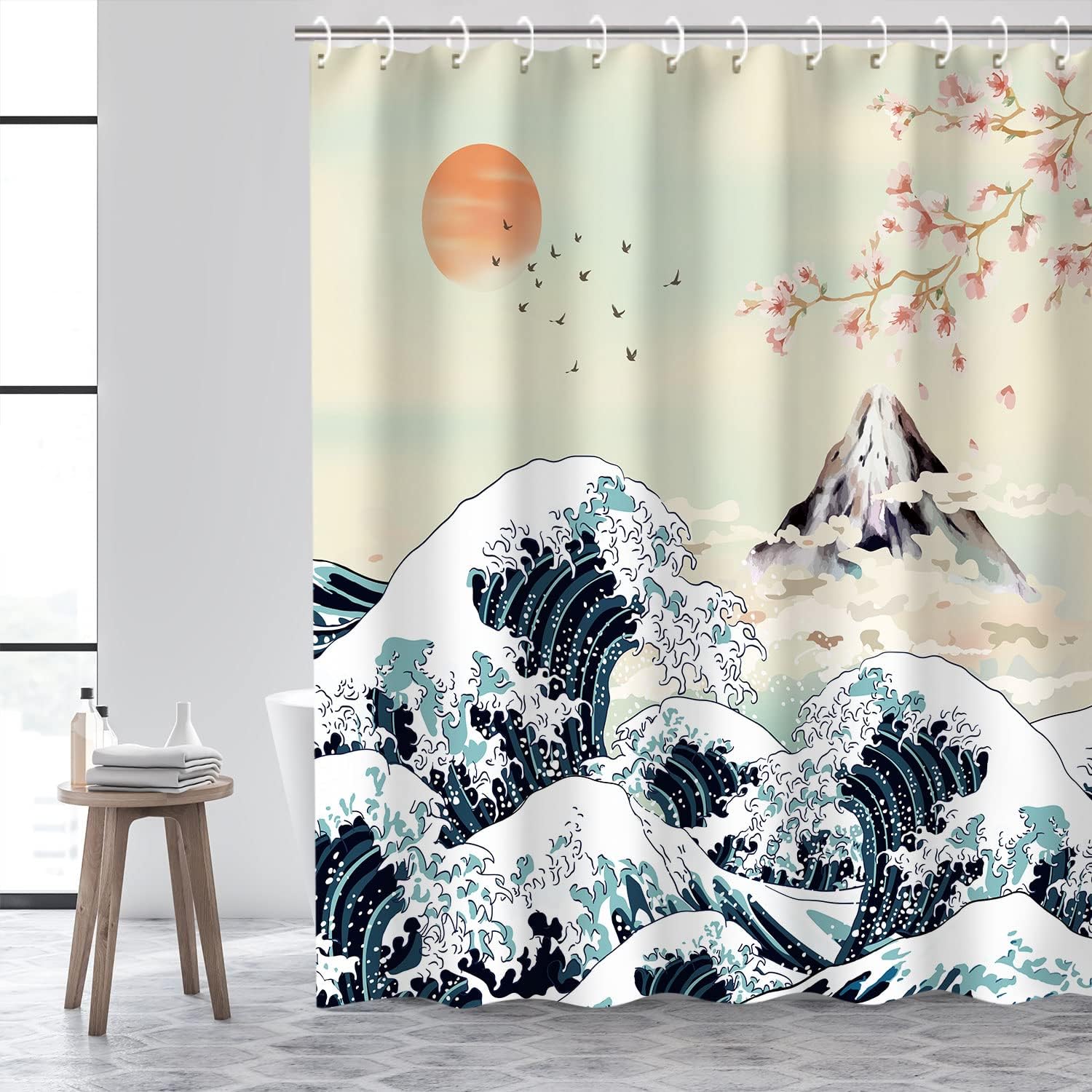 Rosielily Japanese Wave Shower Curtain, Cool Art Hooks, Anime Mountain Sunset For Bathroom, Asian Decor For Mens, 72Wx72H Inch W60H190(CM)-1 Pcs
Rosielily Japanese Wave Shower Curtain, Cool Art Hooks, Anime Mountain Sunset For Bathroom, Asian Decor For Mens, 72Wx72H Inch W60H190(CM)-1 Pcs