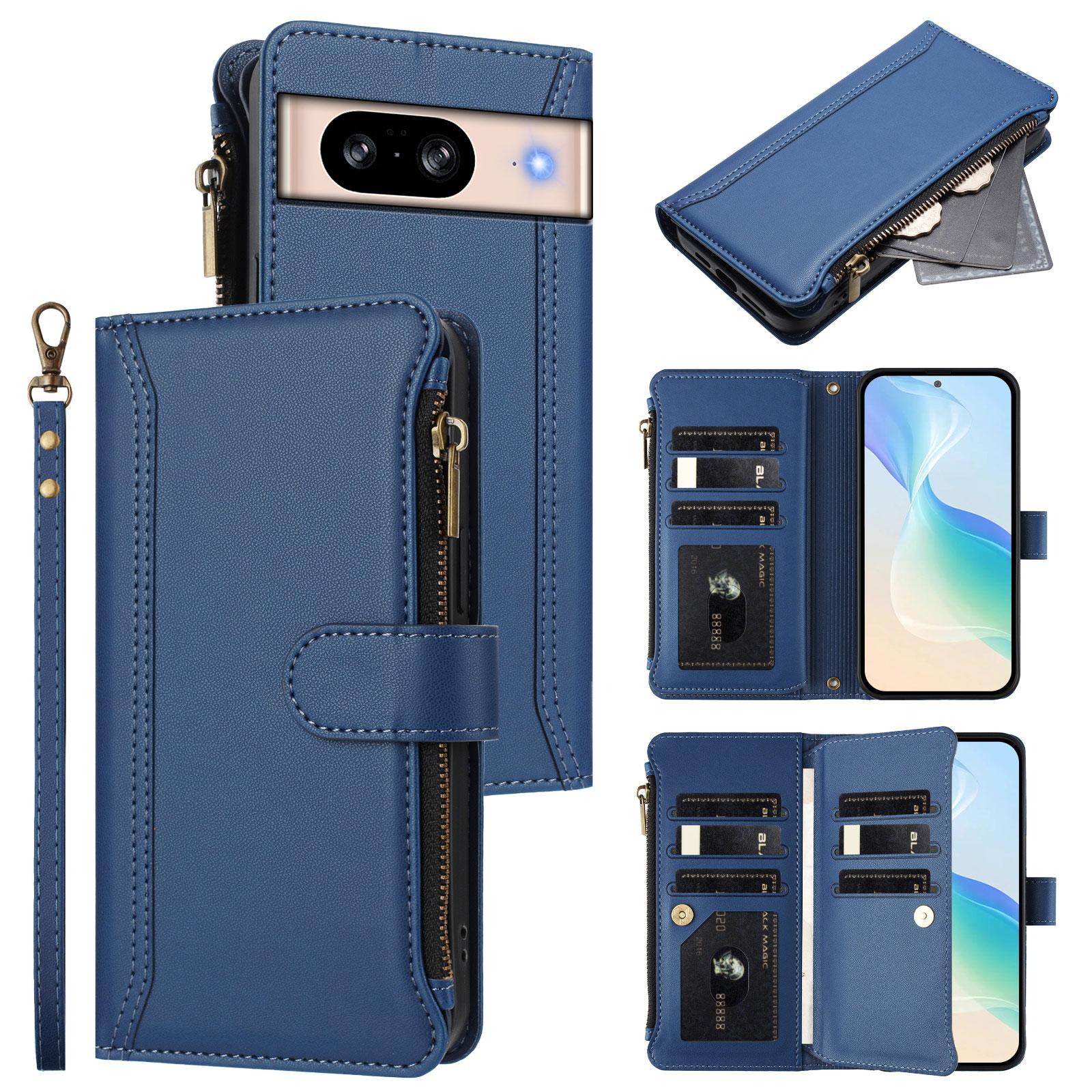 For Google Pixel 8 Leather Case 9 Card Slots Zipper Wallet Stand Phone Cover with Wrist Strap Dark Blue
For Google Pixel 8 Leather Case 9 Card Slots Zipper Wallet Stand Phone Cover with Wrist Strap Dark Blue